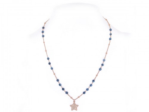 collana in argento colo rosa e pietre naturali ematite blu con pendente e zirconi